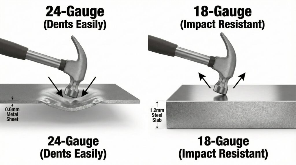 Visually demonstrate why 18-gauge steel is worth $800 more than 24-gauge