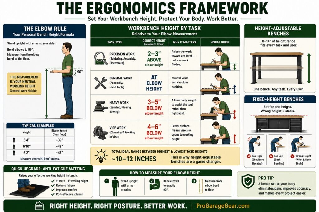 the elbow rule for garage workbench infographics