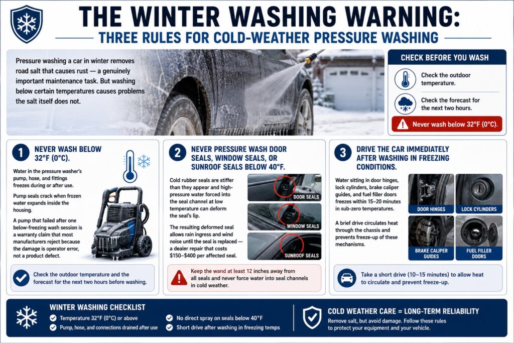 the three rules for winter pressure car washing infographics explained