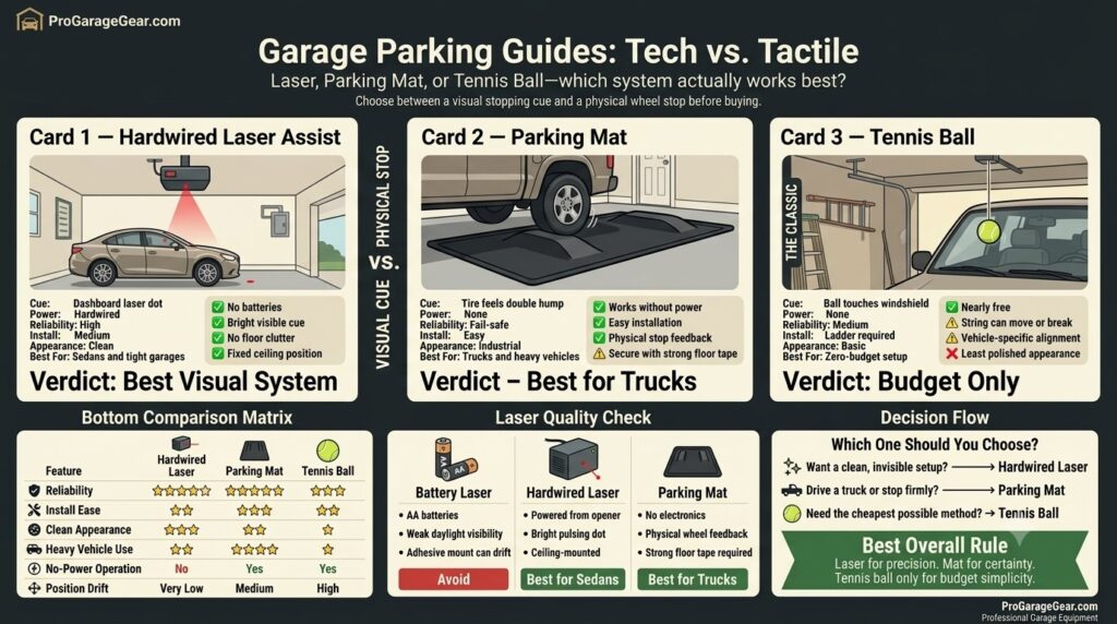 garage parking aids guides tech vs tactile infographics