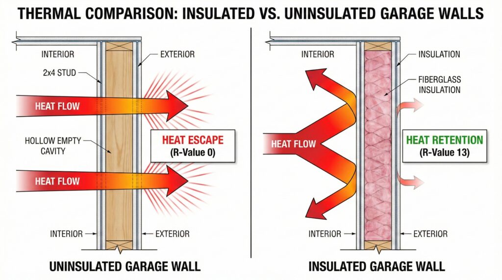 insulated vs uninsulated garage walls