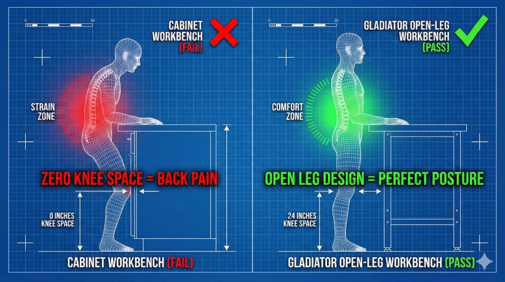 the cabinet workbench knee trap problem