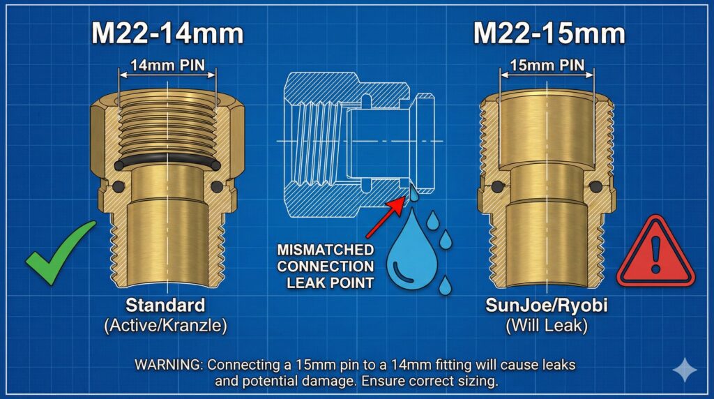 Prevent leaks. Explain the 14mm vs. 15mm fitting issue.