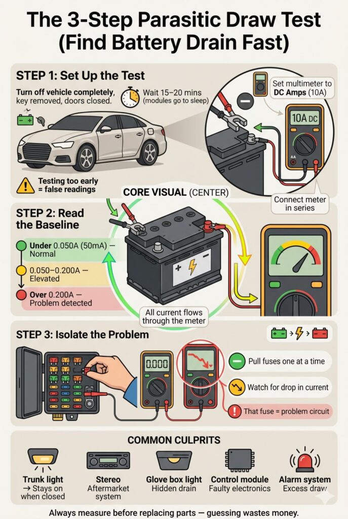 battery parasitic draw test