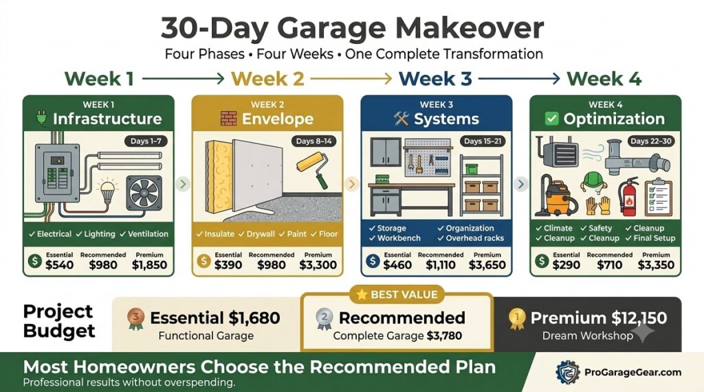30-day garage makeover infographics step by step